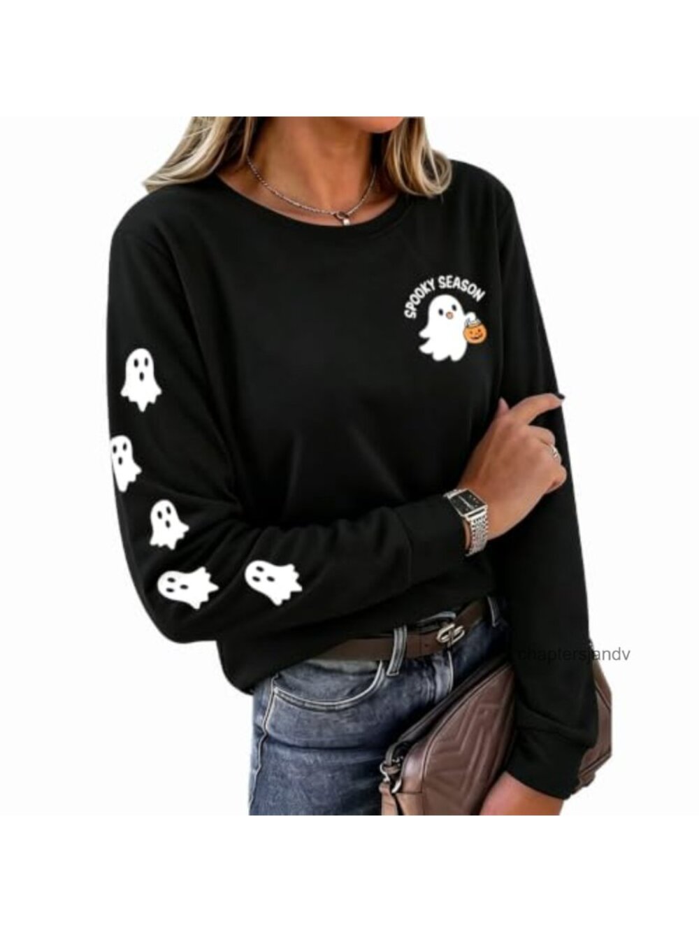 Halloween Ghost Graphic Long Sleeve T-Shirt Women Spooky Season Top